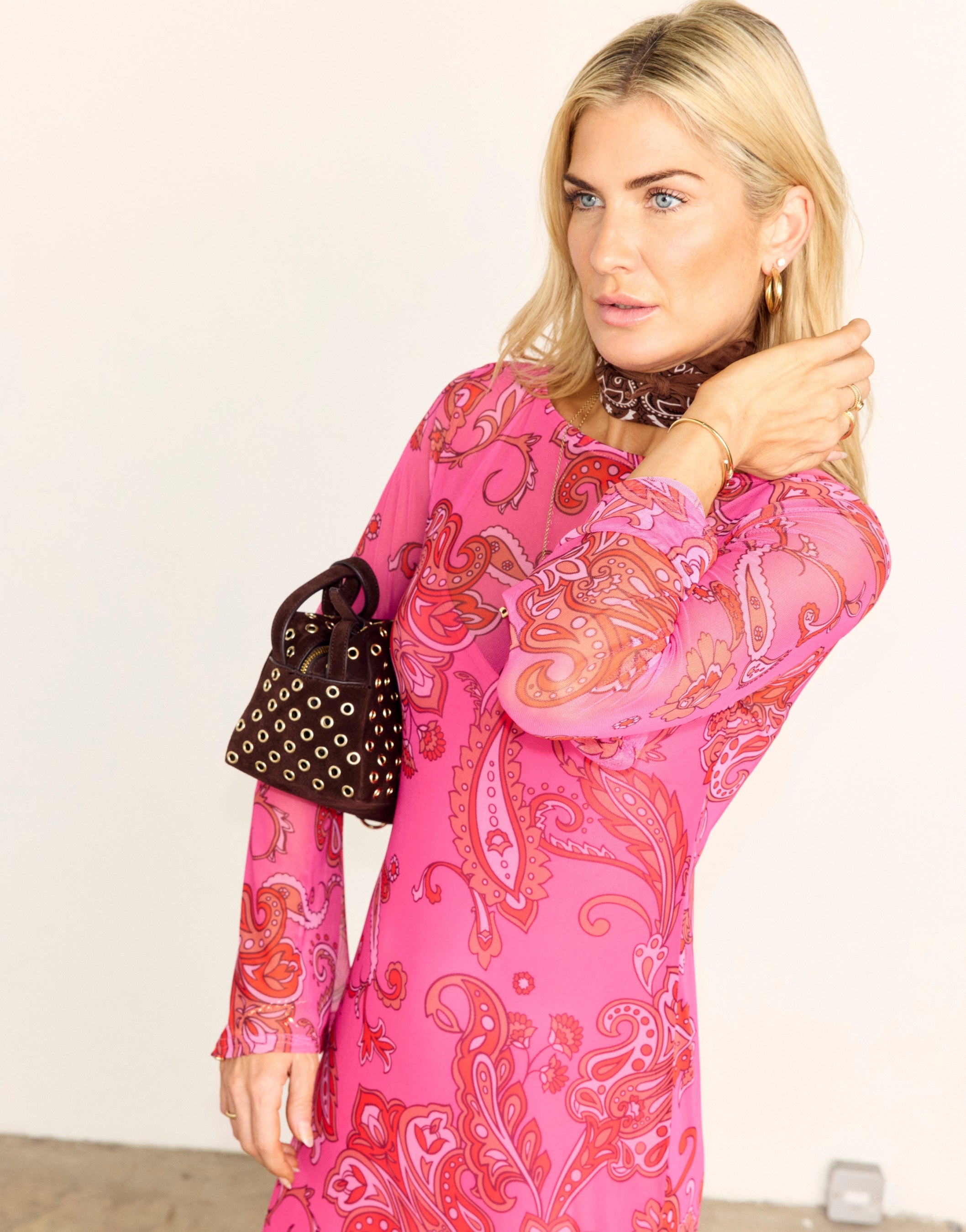 pink paisley dress NFD Pink Paisley Mesh Dress