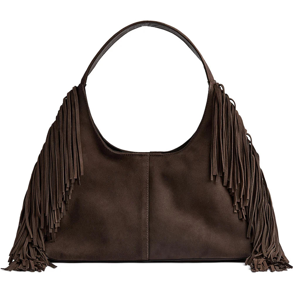 Depeche Suede Shoulder Bag With Fringe