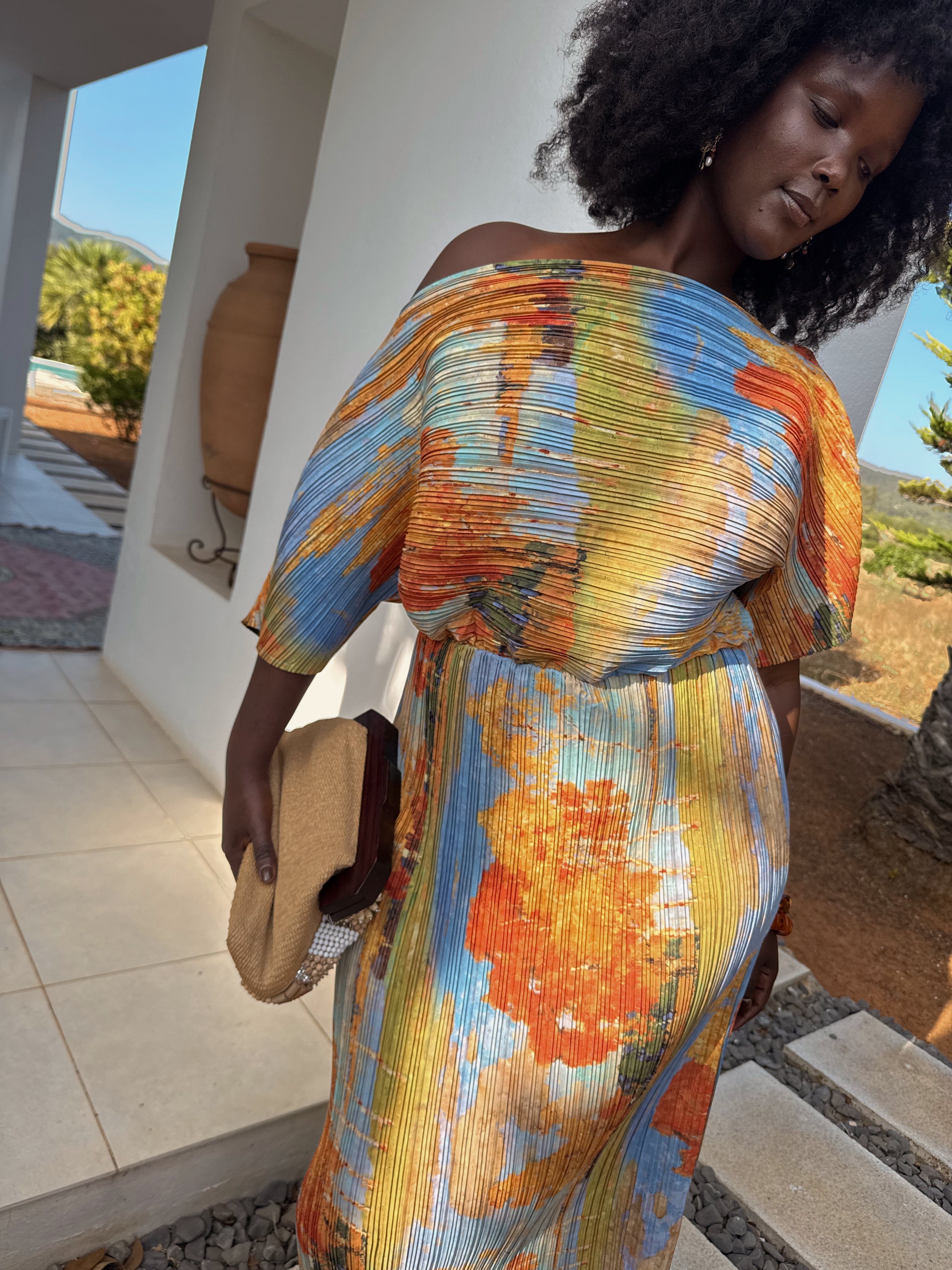 pink and orange dress Final Sale Plus Size Maxi Dress with Cut Outs in Orange & Pink Print S Chic And Curvy