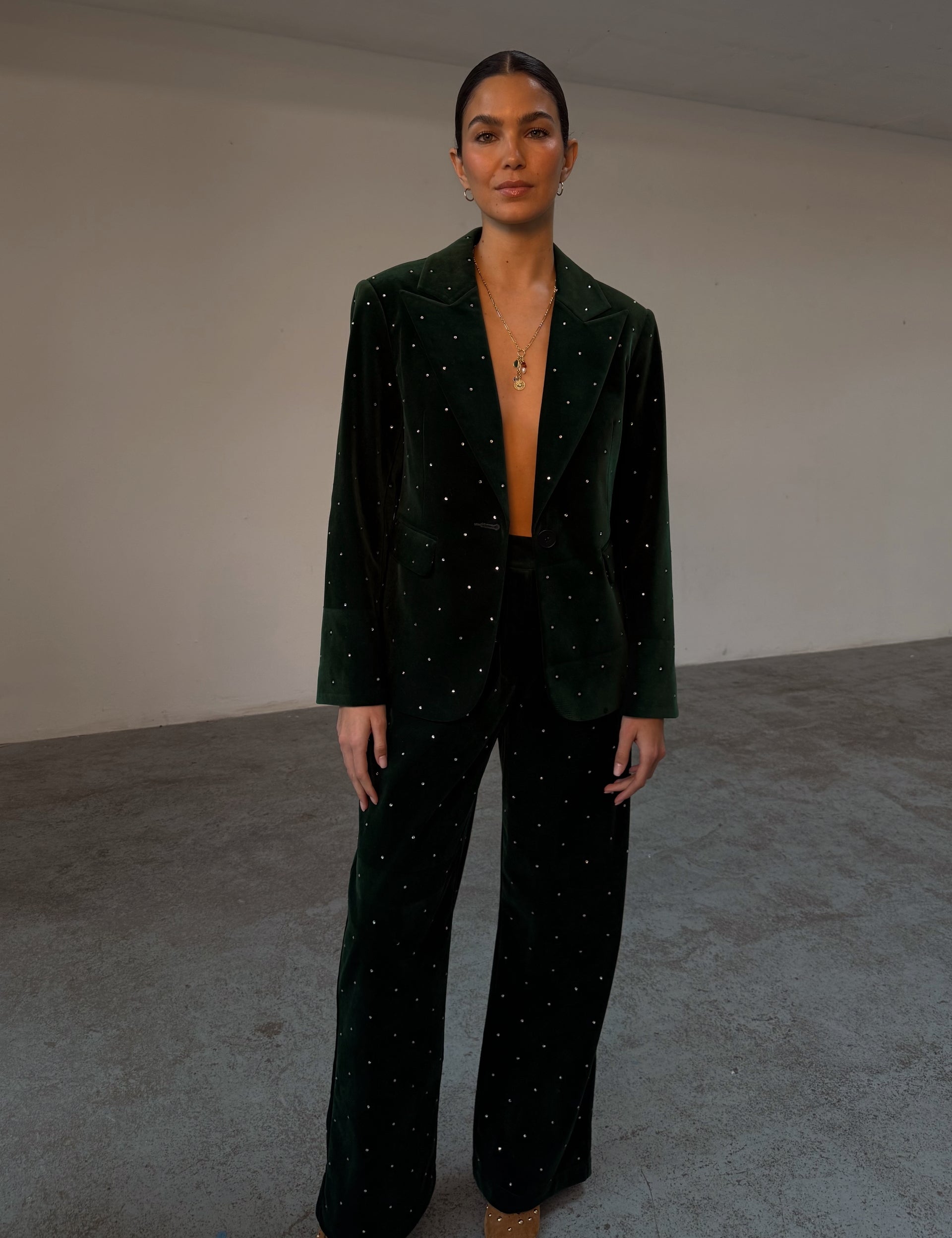 Never Fully Dressed Emerald Velvet Trousers