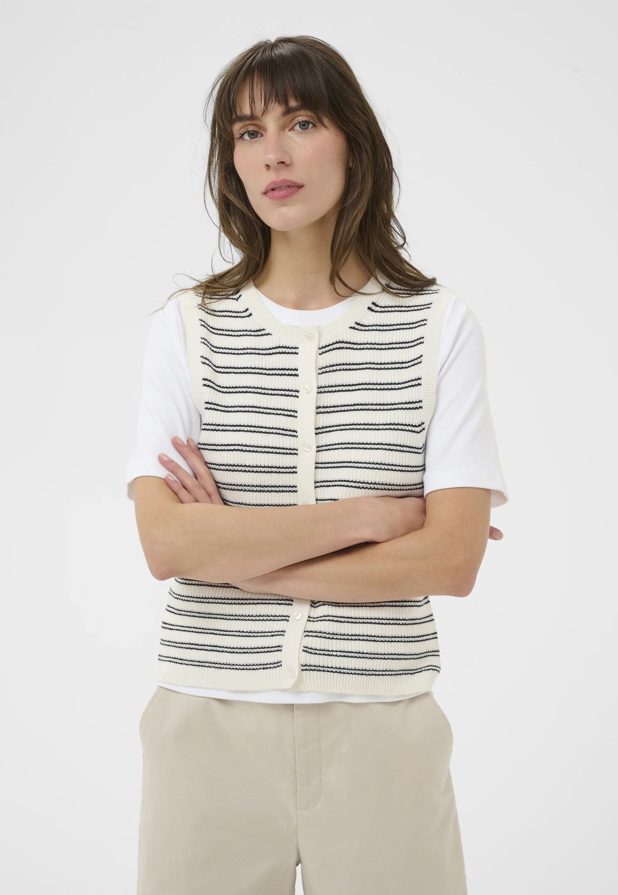 Gemma Knit Wasitcoat Navy Stripe