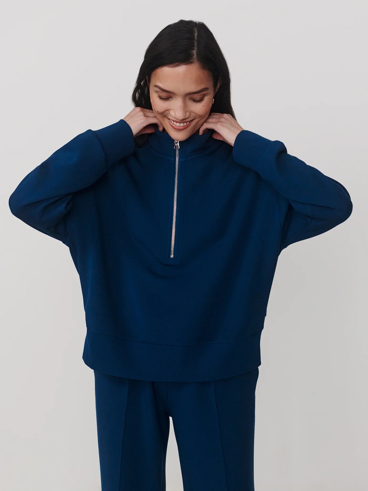 Varley Mavis Mock Neck Sweat Sea Blue