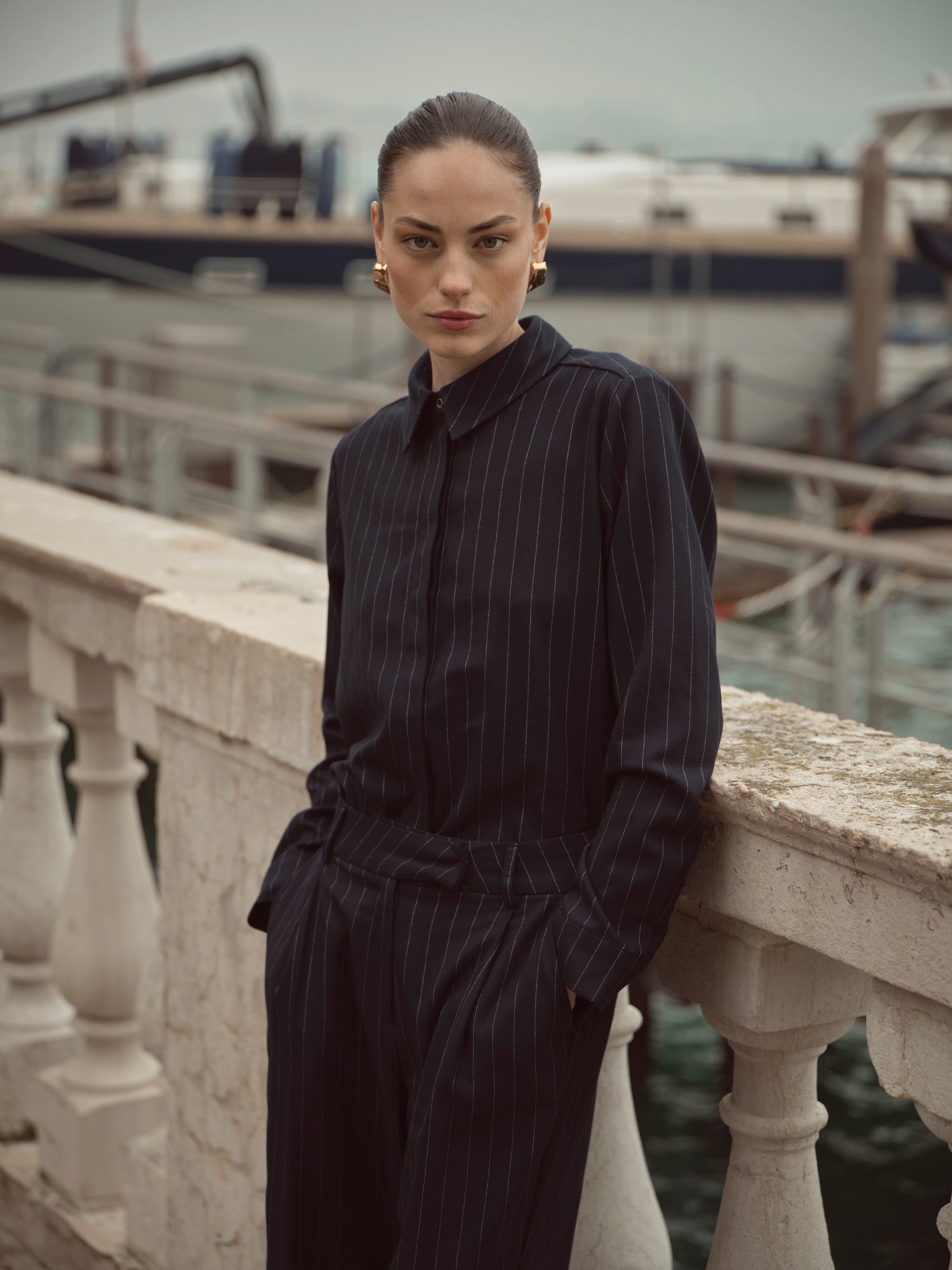 Bugatti Navy pinstripe shirt
