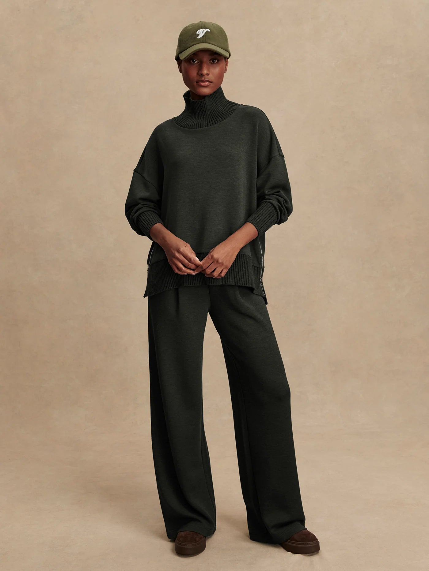 Varley Barker High Neck Sweat Olive Marl