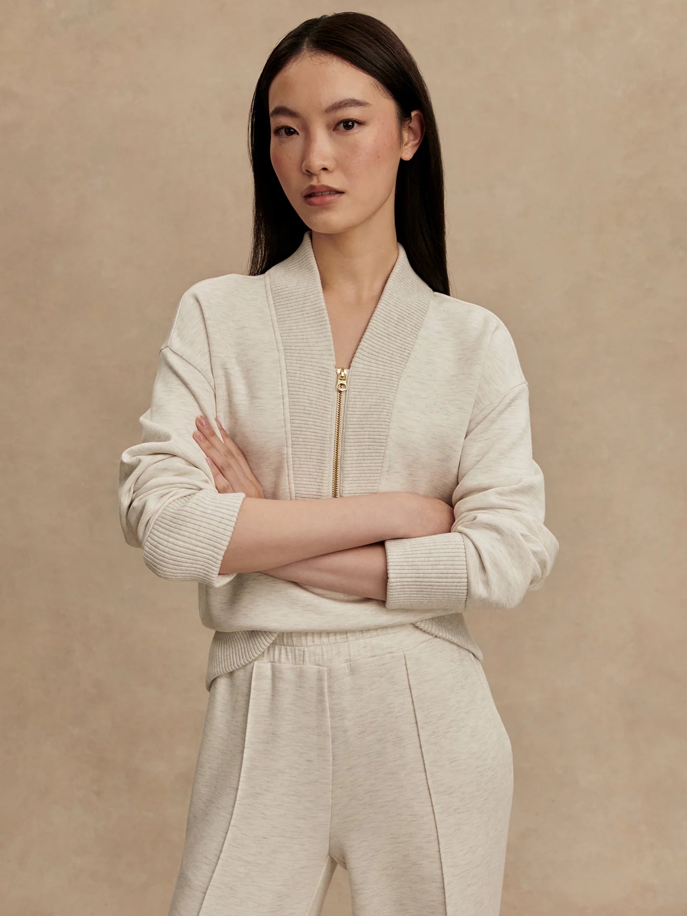 Sally Half Zip Sweat Ivory Marl