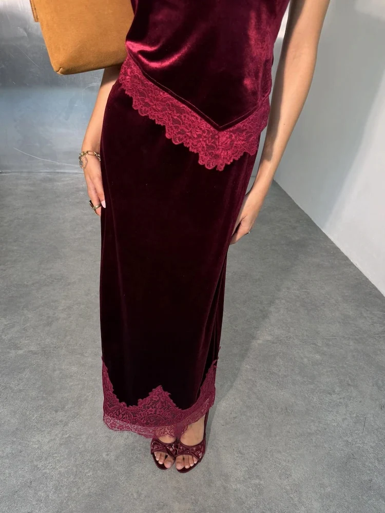 NFD Burgundy Velvet Maeva Skirt