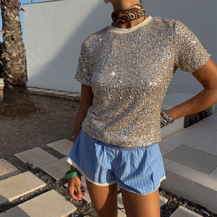 Never Fully Dressed Silver Sequins T-shirt