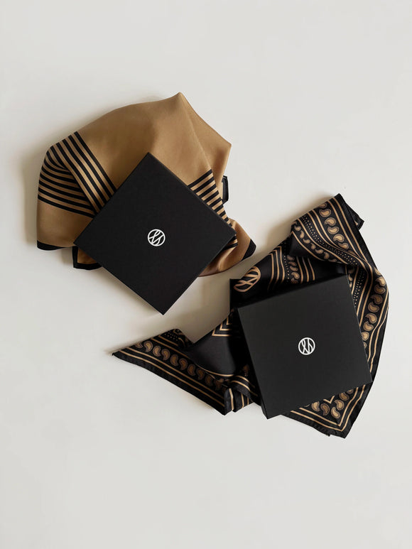 Lescarf Paisley Black & Gold Silk Scarf 