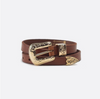 Rosette brown leather slim belt with gold buckle